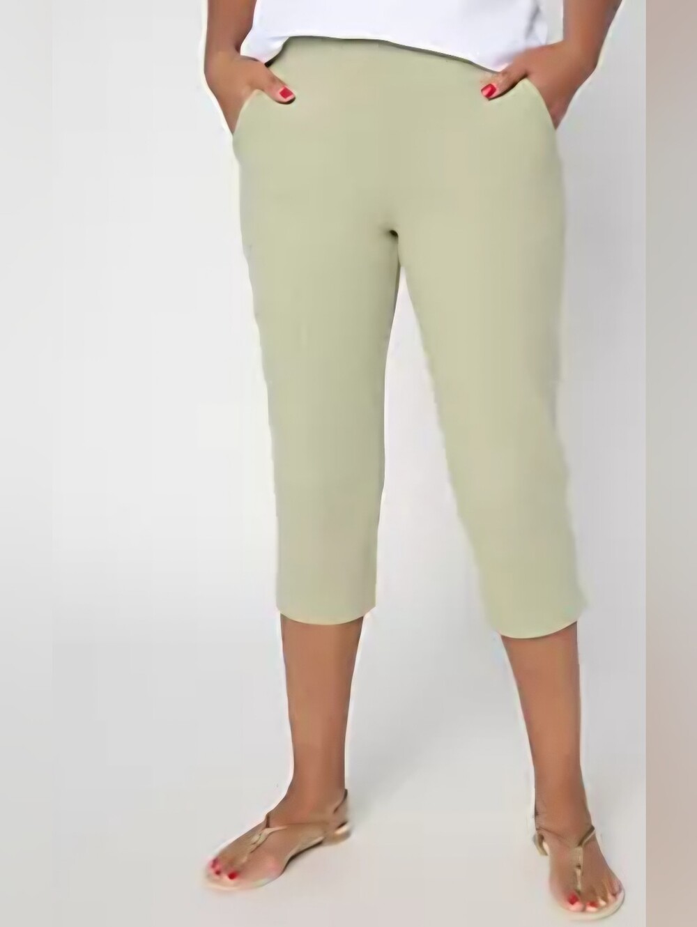 Khaki Duo Stretch Capri Pants Pockets 1X New
